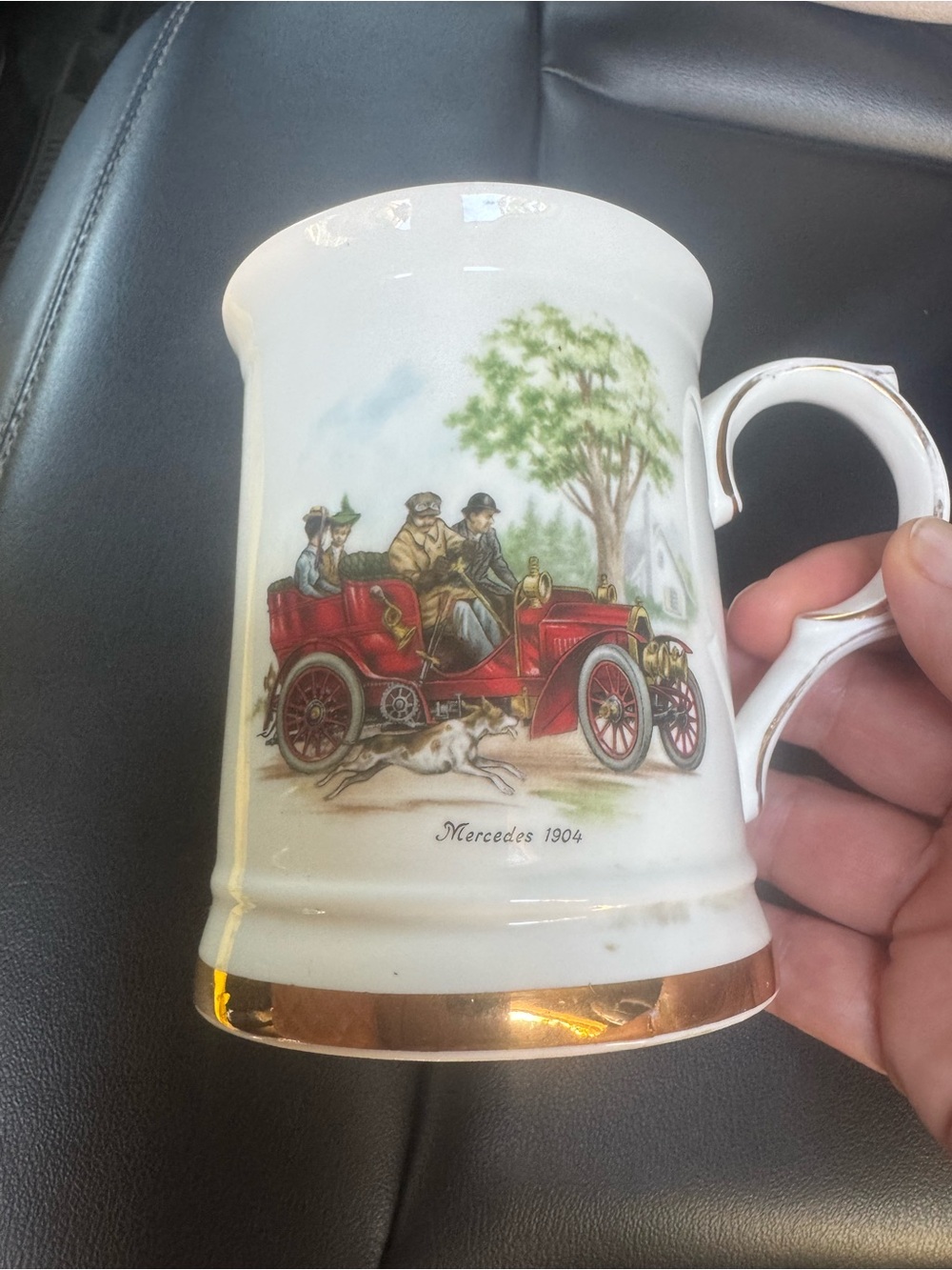 Windsor White Ceramic Mug with Red Vintage Car Illustration